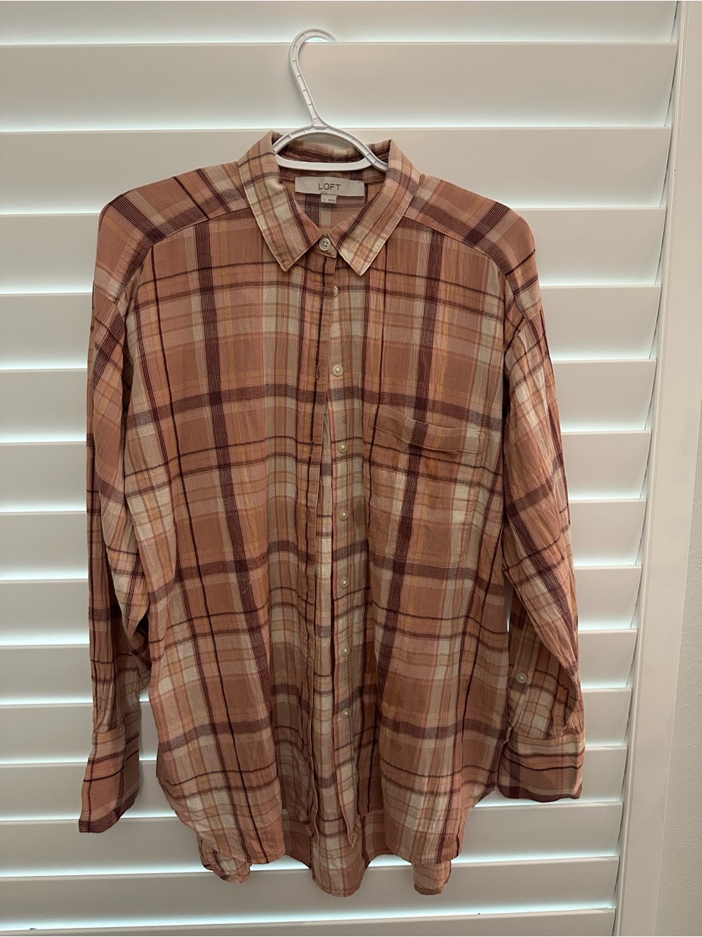 LOFT Plaid Button-Down Shirt in Tan and Brown Tones